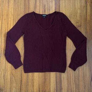 Express Deep Burgundy V-Neck Sweater
